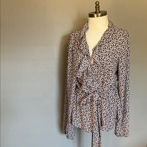 Max Studio Black and Pink Leaf Pattern Top